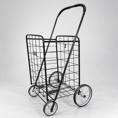 Black folding shopping trolley - black,