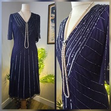 Flapper 1920s Gatsby Downton Sequin Beaded Xmas Party Dress Size 10 Lindy Bop 