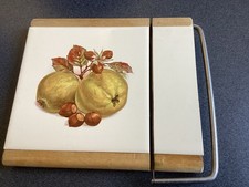 1970’s Tiled Cheese Board With Cheese Wire Fruit Vintage