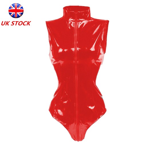 Red pvc dress sexy catsuit - red,