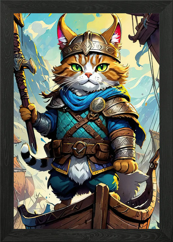 Viking cat warrior boat framed - boat,