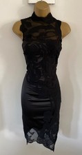 Karen Millen Size 10 STUNNING VINTAGE 100% SILK SATIN FLORAL DRESS IN BLACK