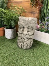 STONE GARDEN GREEN MAN TREE STUMP PLINTH CONCRETE ORNAMENT 