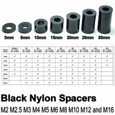 JET Black Nylon Plastic SPACERS Standoff Washer M2 M3 M4 M5 M6 M8 M10 M12 M16