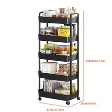 5 TIER STORAGE TROLLEY CART ON WHEELS KITCHEN BATHROOM LAUNDRY NARROW SPACE RACK