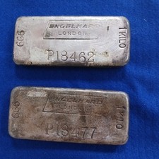 Engelhard London Silver Bars x2 1 Kilo 1KG   .999   Serial Numbered Vintage