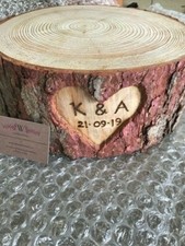 Wooden log cake stand with personalised option, rustic  wedding cake log stand