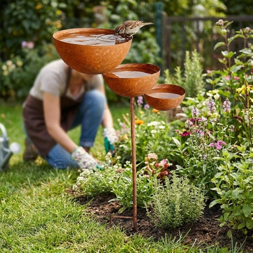 Vintage iron tier metal bird - 3-tier,