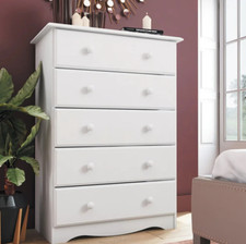 White Finish Wide 5 Drawer