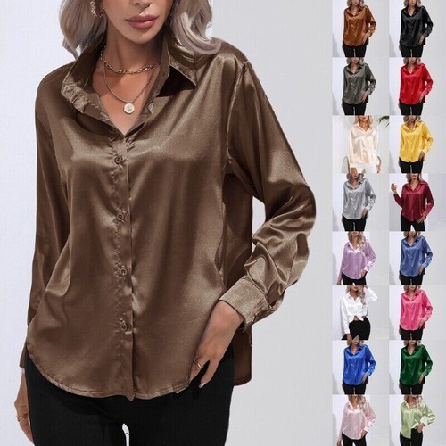 Womens satin silk solid shirt - womens,