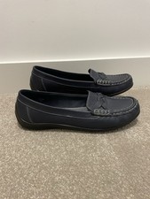 Hotter Leather Navy Blue Moccasin Selena EXF Fit Size 8 UK Flat Shoes