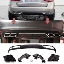 For Mercedes W205 S205 Rear Diffuser Exhaust Trim GLOSS CHROME BLACK