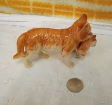 Cat Figurine Vintage Porcelain Figurine Ginger/Orange Mother Cat Holding Kitten 