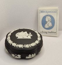 Wedgwood Jasperware, Large Black and White Scalloped Lidded Box, VGC