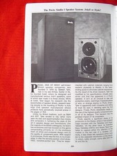 ProAc Studio 1 and Kindel Audio PLS-A loudspeakers reviews "Absolute Sound" 1987