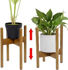 Adjustable Flower Pot Holder Brown Stand Bamboo Indoor Outdoor Stand