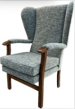 Jubilee High Back Wing chair, Fireside chair, Wooden Arm, Ross Chenille fabric.