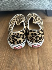 VANS Women's Slip-On Trainers UK Size 6 White Pink Leopard Print Canvas