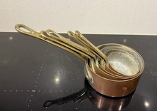Vintage Graduated Copper Measuring Pans x5 Brass Handles France 1950s