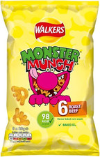 Walkers Monster Munch Roast Beef Multipack Snacks Crisps 6X20G