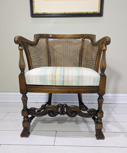 Walnut bergere cane armchair - bergere,