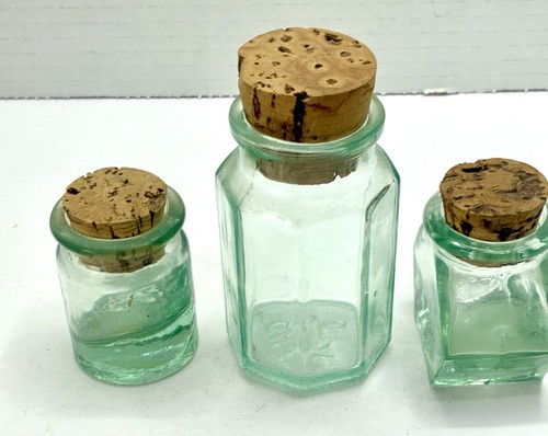 Vintage green glass bottle set - vintage,