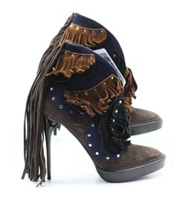 BURBERRY LILYBELL WOMENS ANKLE BOOTS FRINGED UK 7 EU 40 BROWN RRP £700 AD