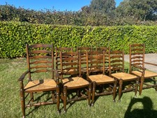 Reprodux mid century oak ladder back/rush dining chairs 8 (2 carvers) VGC