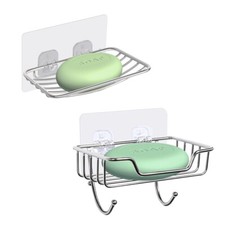 Soap Dish Wall Mounted Soap Holder Stainless Steel Rack Bathroom Self-Adhesive