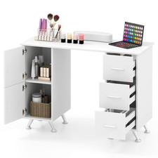 Costway Manicure Table Nail Desk Nail Tech Table Station with 8 Metal Legs-White