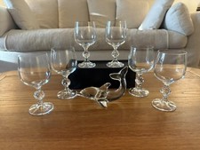 6 CRYSTAL GLASS Wine Bohemian Claudia 5.75" Faceted Ball Stem 6 oz