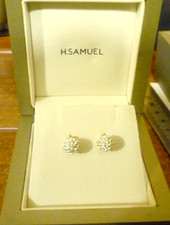H.SAMUELS 9CT YELLOW GOLD GLITTER BALL STUD EARRINGS not scrap  0.92g 7mm BOX