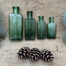 Vintage Green Glass Poison Bottles Vintage Home Décor x4 Victorian Collectibles