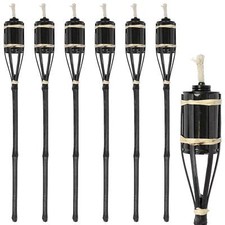 6x Black 60cm Bamboo Garden Fire Torches Outdoor Paraffin Oil Tiki Lantern