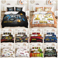 Tractor Truck Fire Engine Construction Vehicles Doona Duvet Quilt Cover Bed Set