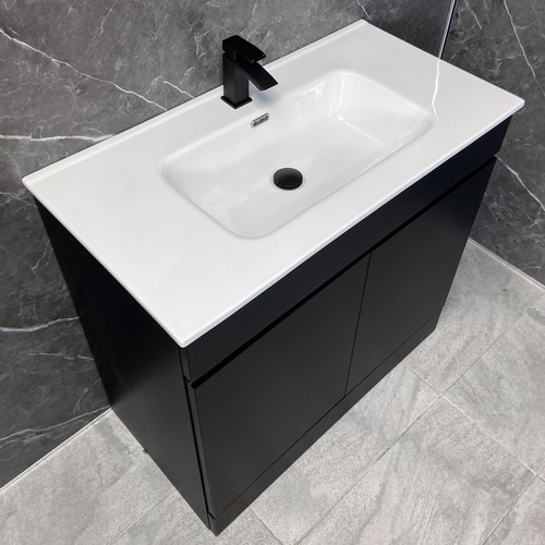 Satin black vanity unit with - unit,