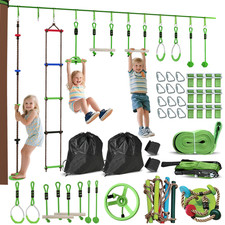 Kids Obstacle Course Zip Line Climbing Frame Monkey Bars Ladder Slackline Kit