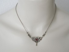 835 Silver Chain Garnet Art Nouveau Pendant Vintage Jewellery 8,8 G/42,5 CM