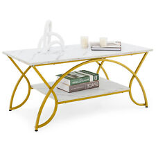 Modern Faux Marble Coffee Table 2-Tier Rectangular Accent Table Chic Cocktail 