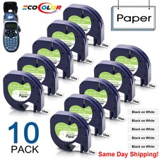 Dymo LetraTag Refill Black on White Paper Label Tape 91200 12mm 1/2" for LT-100H