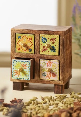Indian hand painted drawer - hand, 4-drawer