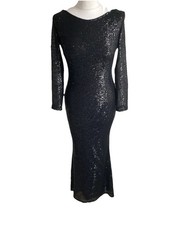 Stunning Stephanie Prat Black Sequin Fishtail Backless Maxi dress Fits Uk 10
