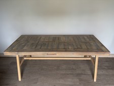 Rustic Wood Central Pedestal Refectory Dining Table Oak And Reclaimed Parquet
