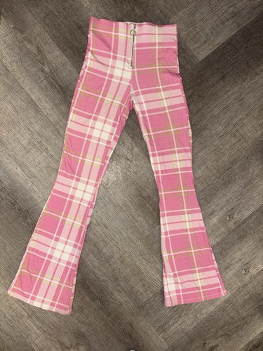 Topshop pink plaid flares - flares, size