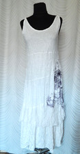 Lauren Vidal Jersey White maxi Boho Dress multilayer Mesh trim  Asymmetric  Sz S