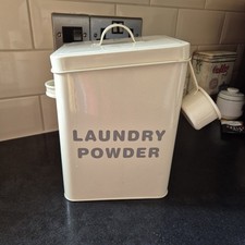 ENAMEL EFFECT METAL LAUNDRY POWDER STORAGE CONTAINER 9" EXCELLENT COND CONDITION