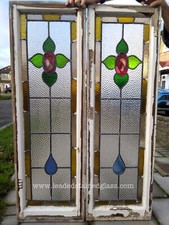 2 leaded light stained glass rose windows. A1282d. DELIVERY POSSIBLE!
