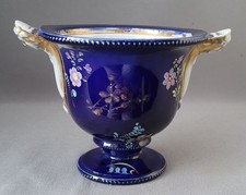 ANTIQUE MASON'S IRONSTONE HAND PAINTED FLOWERS MAZARINE BLUE VASE C1815-25