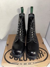 Solovair Hi Shine Black Leather 8 Eye Derby Platform Boots Size 11.5 New 2nd 368