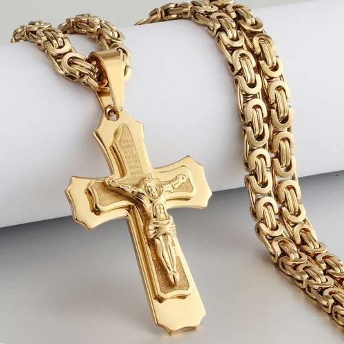 Men large two - two-tone, crucifix